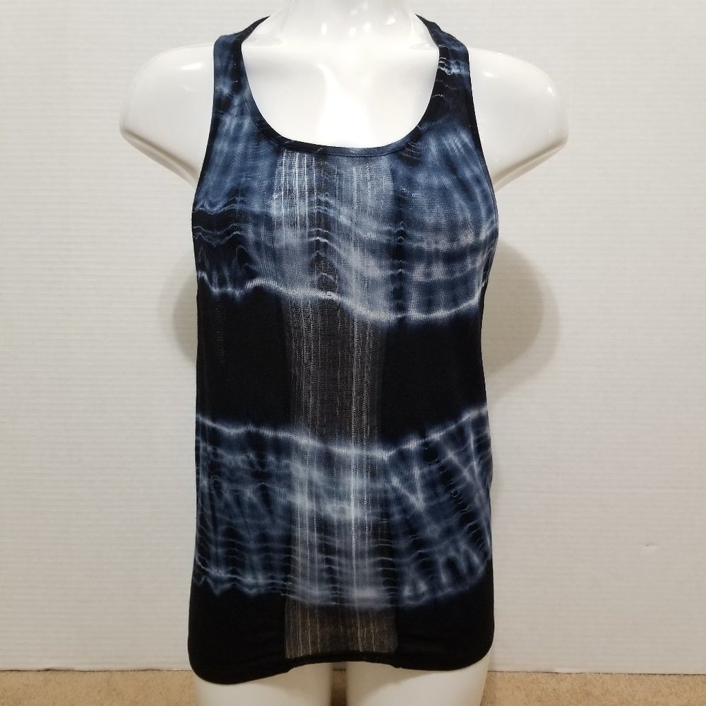 ENTI top Small sleeveless tank tie dye semi-sheer open knit low cut side
